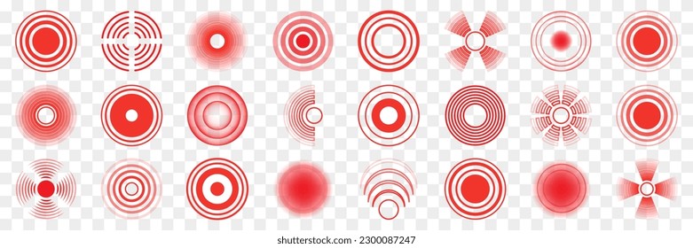 Set of red pain circle elements. Pain circle collection