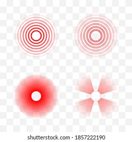 Set of red pain circles. Vector pain sign on white background.
