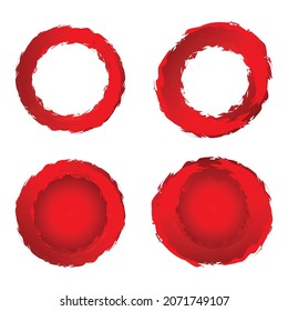 Set Red Paint Brush Circle Isolated On White Background. Frame. Vector