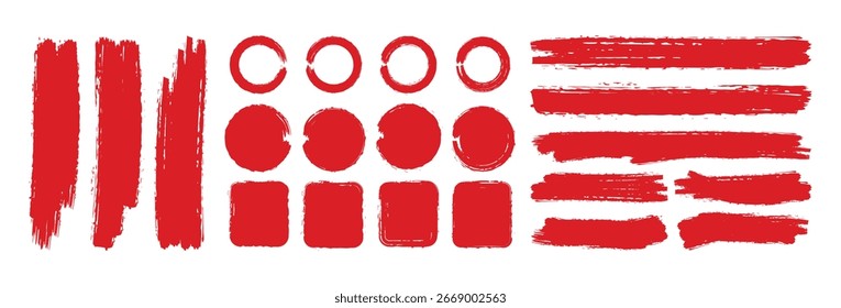 Conjunto de pinceladas de pintura roja. salpicadura de tinta y forma creativa para las redes sociales. Arte de marco de Vector o elemento de textura. Pinte fondos grunge, pinceladas de diseño de Vector. 
