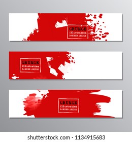Set of red paint, ink brush strokes, brushes. Dirty artistic grunge design elements, place for text or information. Vector illustration.