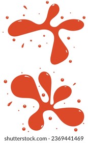 Set, red paint splash and water drops. white background, 2 types