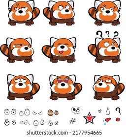set of red panda cartoon expressions illustration in vector format