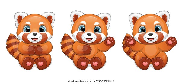 Set of red pandas. Vector illustration of animals on a white background.