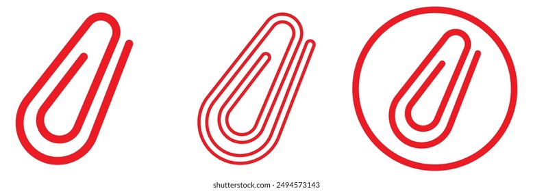 Set of red paper clip icon. Flat style and line paper clip icon.