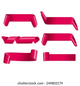 Set of red paper ribbons on white background. Vector illustration