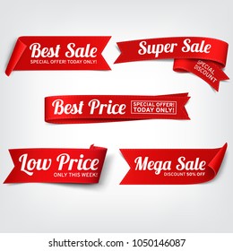 A set of red paper sale banners. Vector illustration.