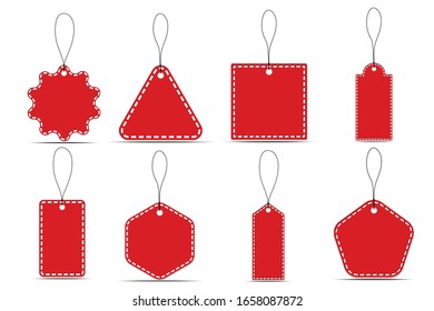 Set of red paper sale tags and labels, template shopping labels.