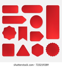 set of red paper stickers in many shapes design. banner and label collection.