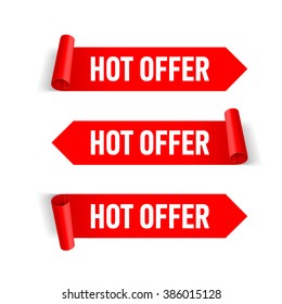 Set of Red Paper Stickers on White Background