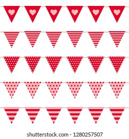 set of red party flags with heart pattern on white background vector illustration EPS10