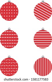 A set of red patterned Christmas ball ornaments 