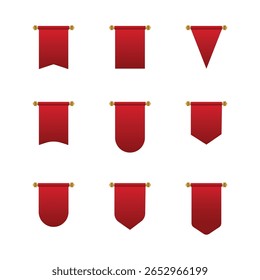 Set of Red Pennant Flag with Golden Rod - Red Scroller or Ribbons