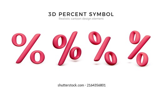 Conjunto de iconos de porcentaje rojo. Representación del símbolo de porcentaje 3D en color rojo. Elemento de diseño de objeto comercial. Ilustración del vector aislada en fondo blanco