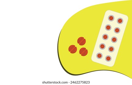 Set of Red Pills and Medicine Tablets Pack for Pharmaceutical Medical cure on yellow theme. Healthcare Clipart editable vector EPS available