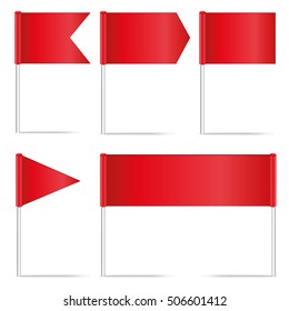 Set red pin flags isolated on white