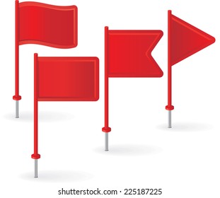 Set of red pin flags. Vector illustration.