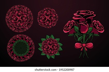 Set of red or ping rose bookey and frames for decoration purpose. Can be used to beautify green cards, wedding cards, send as valentine gift frame.Multiple ornamental rose bunch digital art collection