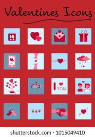 Set of Red and Pink color Valentines day flat icons vector.Valentine day concept illustration.EPS 10.