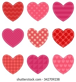 Set of red and pink hearts