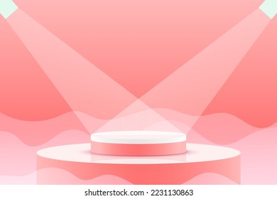 Set red pink love 3d object cylinder pedestal podium display gradient color minimal scene showroom