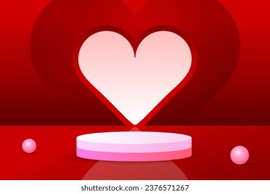 Set red pink love 3d object cylinder pedestal podium display gradient color minimal scene showroom