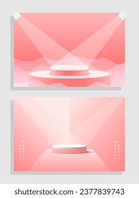 Set red pink love 3d object cylinder pedestal podium display gradient color minimal scene showroom