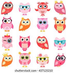 Set Red Pink Owls Stock Vector (Royalty Free) 437125210 | Shutterstock