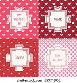 Set of red, pink romantic lips kiss seamless pattern. Wrapping paper. Vector illustration. Lipstick kiss. Background. Valentines day. Cards, invitations. Labels, badges.