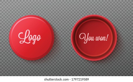 Set red plastic bottle caps  Realistic bottle caps and space for logo   text  View from the outside   inside  Vector illustration isolated transparent background