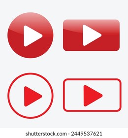 Set of red play button on white background