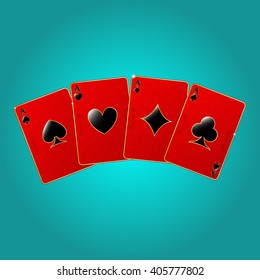 set of red playing cards on a blue background