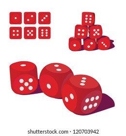 set of red playing dices, illustration