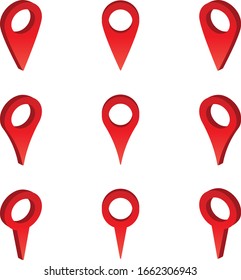 A set of red pointers 3d showing the location on the map.
