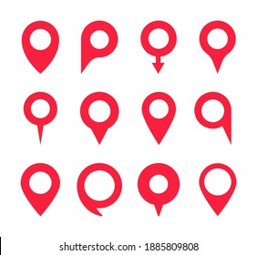 Set of red pointers. Map markers. Map pins. Navigation and location icons. Vector illustration.