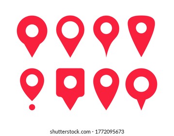 Set of red pointers. Marker for maps. Vector icons.