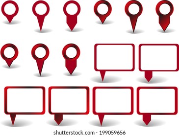 Set of red pointers on white background with shadows
