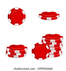 Juego de fichas de póquer rojo. Chiapas rojas-blancas. Ilustración vectorial para casino, juego	
