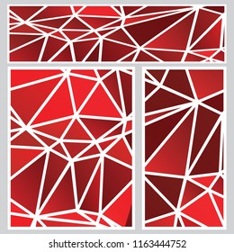 Set of red polygonal geometric banners, abstract backgrounds.