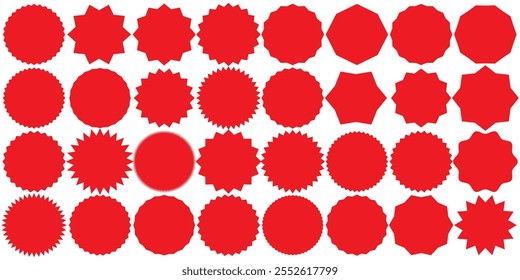 Set of red price sticker, sale or discount sticker, sunburst badges icon