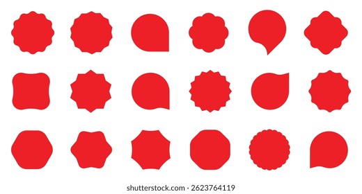 Set of red price sticker, sale or discount sticker, sunburst badges icon. Special offer price tag. Red starburst promotional badge shopping labels.