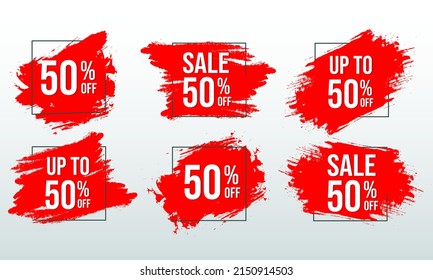 Set of red price tags and banner design.