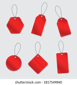 Set of red price tags isolated on gray Background. Vector illustration.