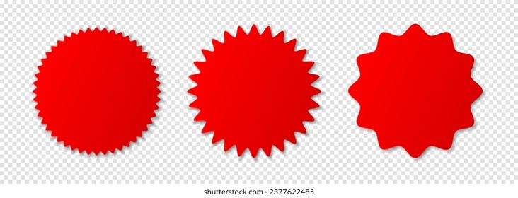 A set of red price tags with a sale on a white background. Special offer or discount labels when buying. Retail paper stickers. Vector EPS10.