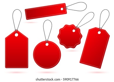 Set of Red price tags with shadow on white