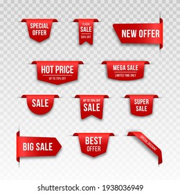 Set of red Price tags. Tag design for black friday. Realistic sales label.