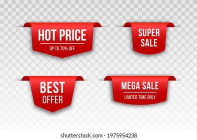 Set of red Price tags. Tag design for black friday. Realistic sales label.