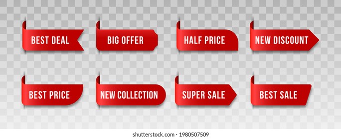 Set of red Price tags. Tag design for black friday. Realistic sales label.