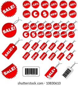 Set of red price tags in vector design.