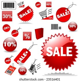 Conjunto de etiquetas de precio rojo en el diseño vectorial